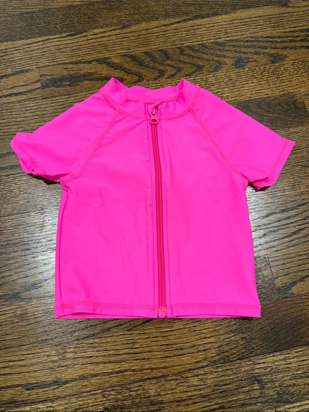 Kids Hot Pink Short-Sleeve Zip Front Swim Shirt 18-24 Months